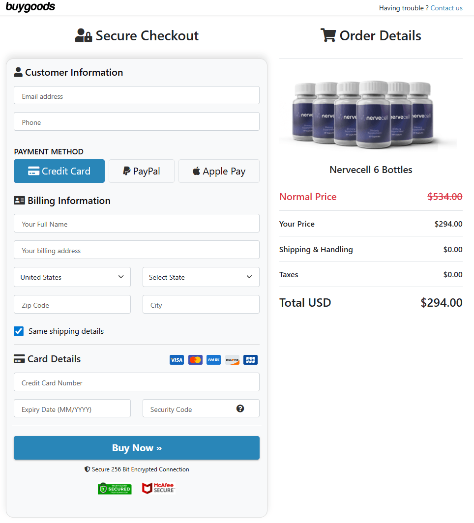 NerveCell order page